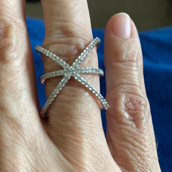 Criss Cross Fashion Ring with Genuine CZ's - Picture 2 of 4